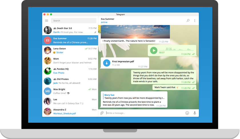 Interfaccia di Telegram desktop con le conversazioni